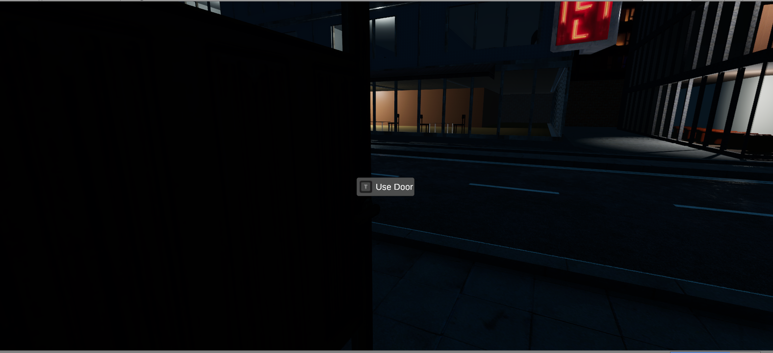 Screenshot with interaction prompt ("Use Door")